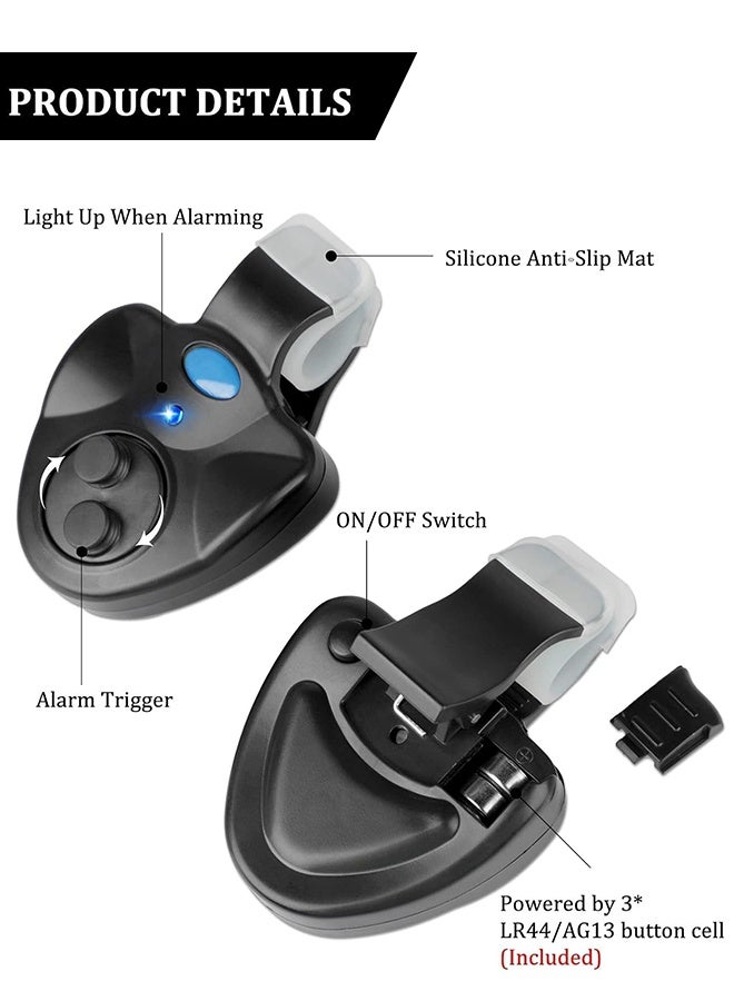 يولو أجهزة إنذار عضة السمك، قطعتان من مؤشرات عضة السمك الإلكترونية، أجراس تنبيه مثبتة على صنارة الصيد مع أضواء للصيد الليلي - Image 2